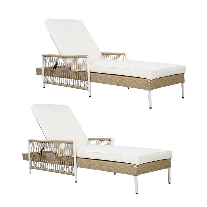 Merax Outdoor Wicker Chaise Lounge Set with 6 Recline Positions, Thick Cushions