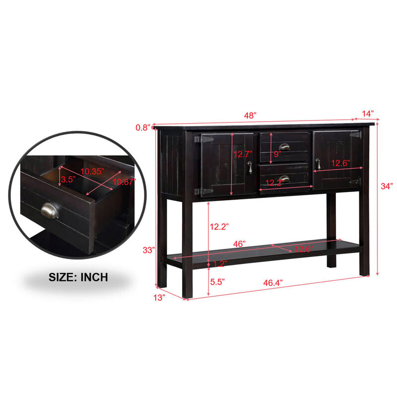 Whisen Retro Style Console Table with 2 Drawers,Cabinets and Bottom Shelf - Antique Gray