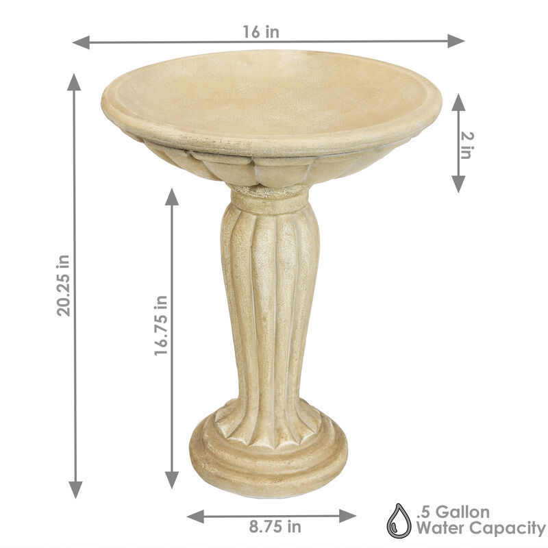 Sunnydaze Grecian Glass Fiber Reinforced Concrete Bird Bath - 16 in - Cream