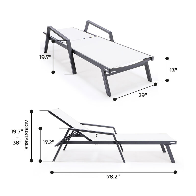 LeisureMod Marlin Poolside Outdoor Patio Lawn and Garden Modern Powder Coated Aluminum Frame Suntan Sling Chaise Lounge Chair with Armrests, Set of 2