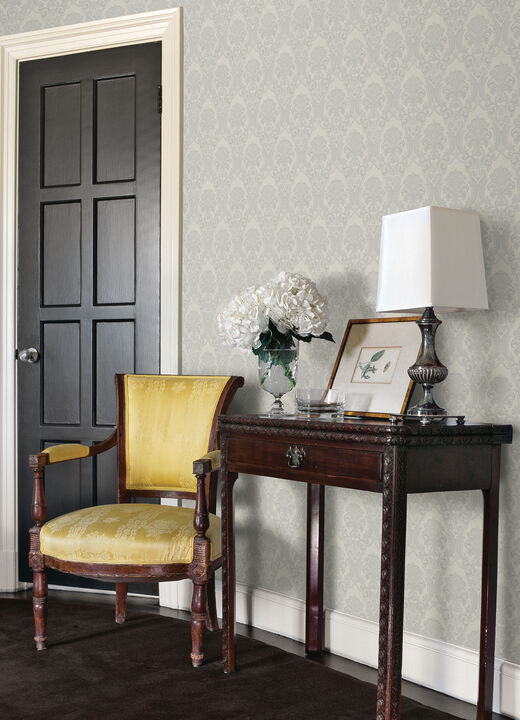 Renatta Silver Damask Wallpaper
