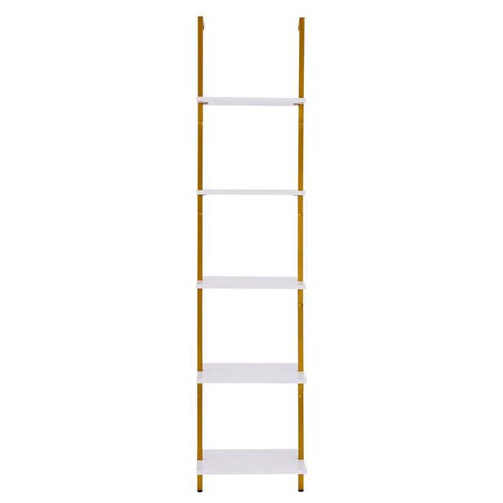 5 Tier Ladder Shelf, Wall Mounted Bookshelf with Metal Frame Storage Rack