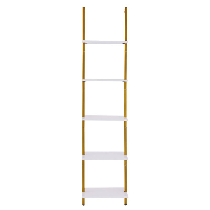 5 Tier Ladder Shelf, Wall Mounted Bookshelf with Metal Frame Storage Rack image number 0