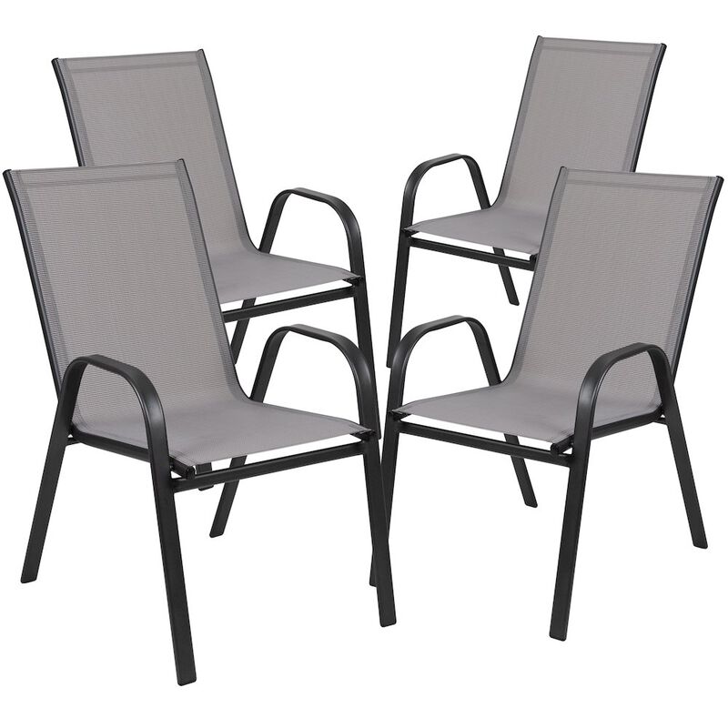 Flash Furniture 5 Piece Set - 55" Tempered Glass Patio Table, 4 Gray Stack Chairs image number 6
