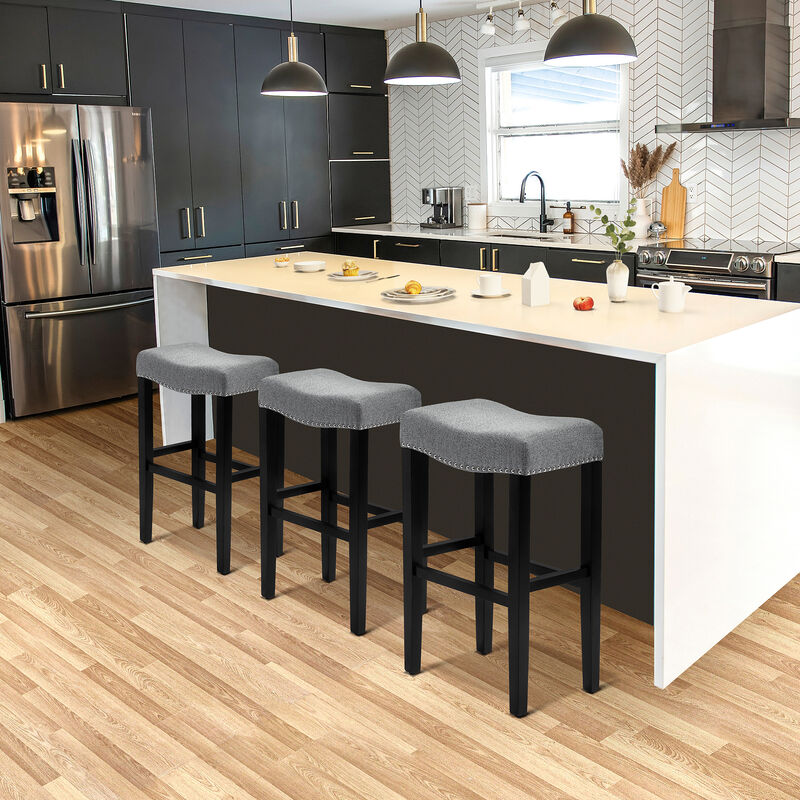 WestinTrends 29" Upholstered Saddle Seat Black Bar Stool (Set of 3)