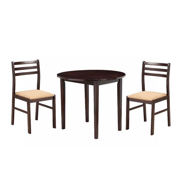 Transitional Style 3 Piece Wooden Dining Table and Chair Set, Brown-Benzara