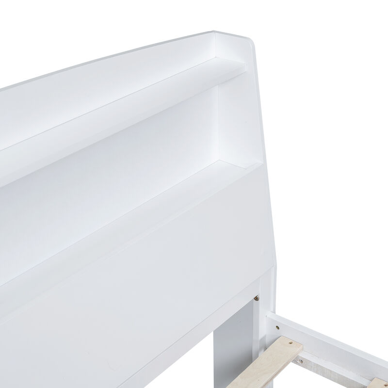 Merax White Platform Bed with LED Headboard, Trundle & Drawers image number 7