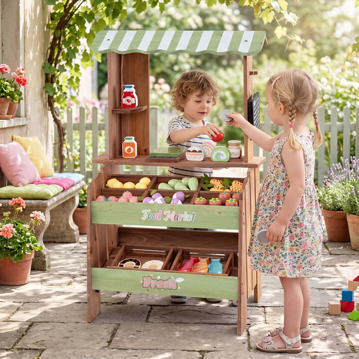 Kids Wooden Grocery Store Playset with Chalkboard and Accessories