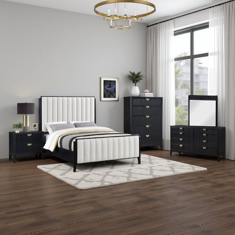 Jack 5pc Queen Bedroom Set, Black, Vertical Tufted Ivory Upholstery image number 5
