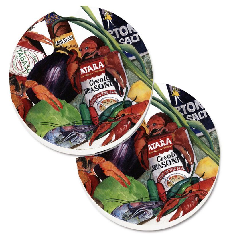 Caroline's Treasures Louisiana Spices Set of 2 Cup Holder Car Coasters 8131CARC, 2.56, Multicolor image number 0