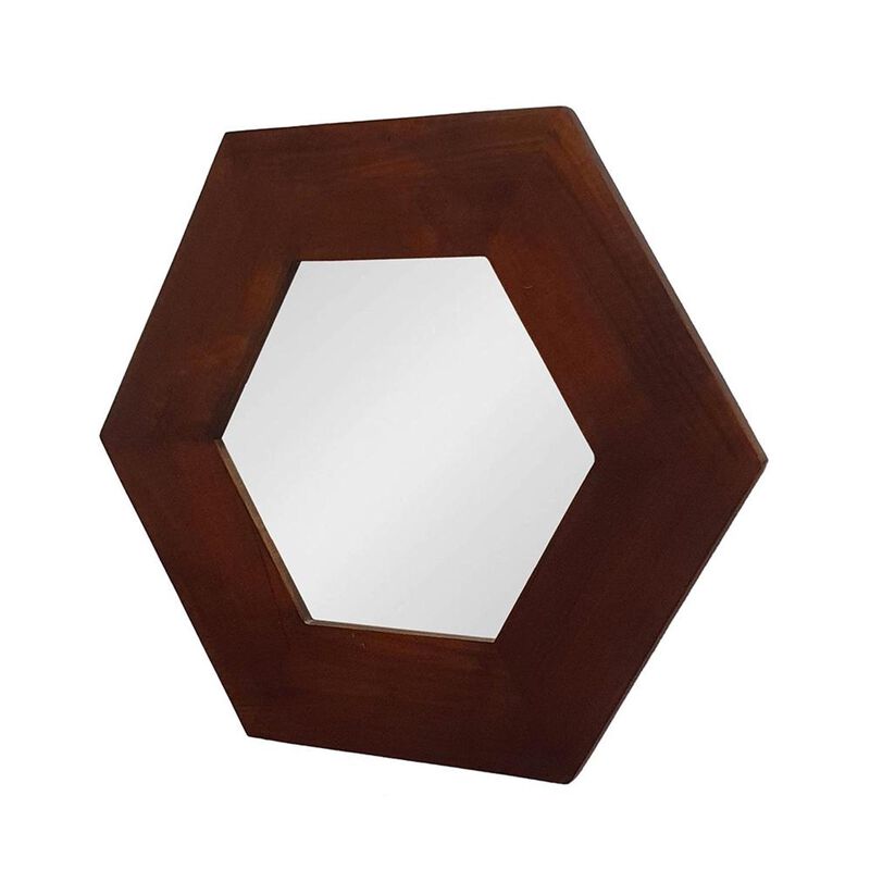 HomeRoots 19" Dark Brown Hexagon Solid Wood Framed Accent Mirror image number 2