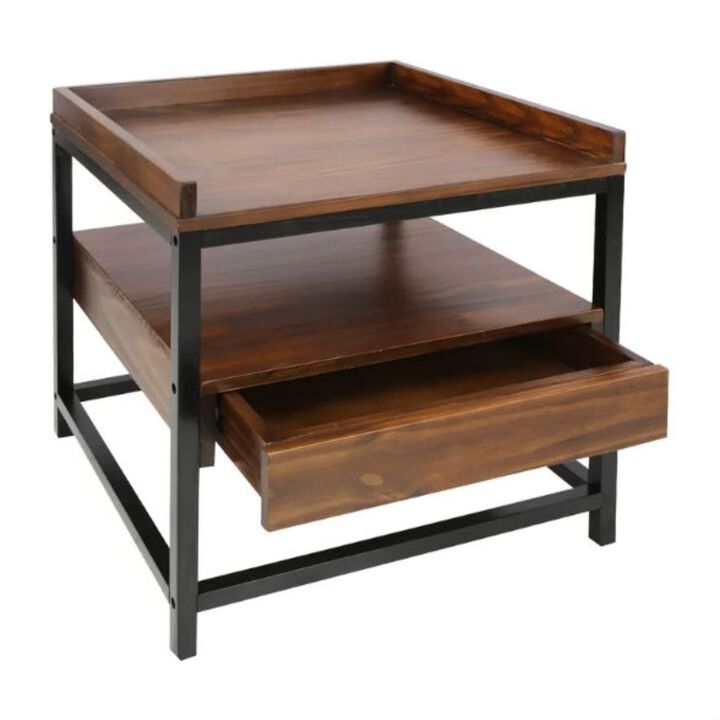 Hivvago Modern Solid Wood 1-Drawer End Table Nightstand in Mocha Brown and Black Finish
