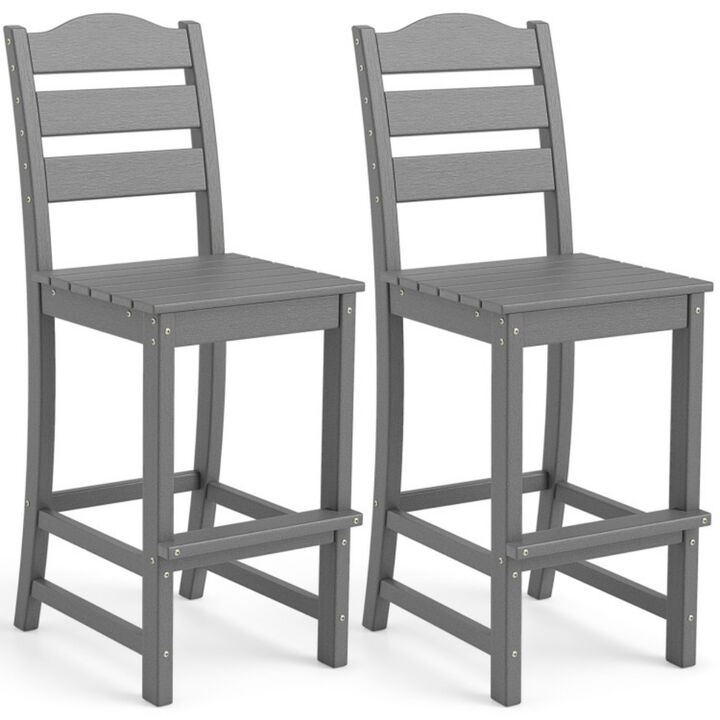 30 Inch HDPE Outdoor Counter Height Bar Stools with Backs Set of 2-Grey
