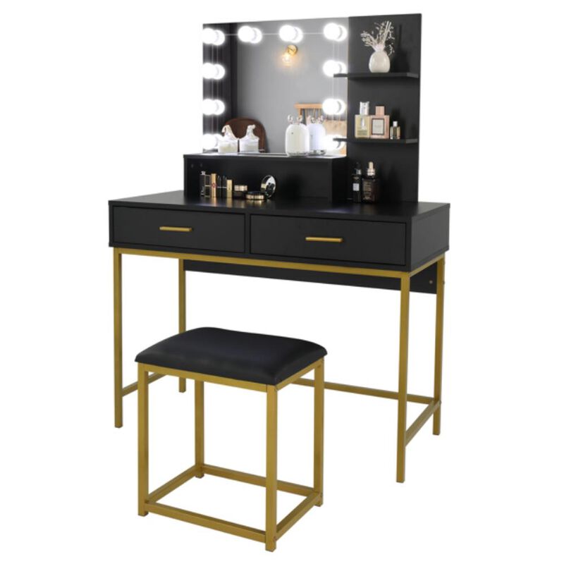 Spacious Makeup Vanity Set with 10 LED Lights Elegant Dressing Table with Storage