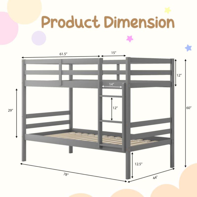 Hivvago Twin Size Sturdy Wooden Bunk Beds with Ladder and Safety Rail