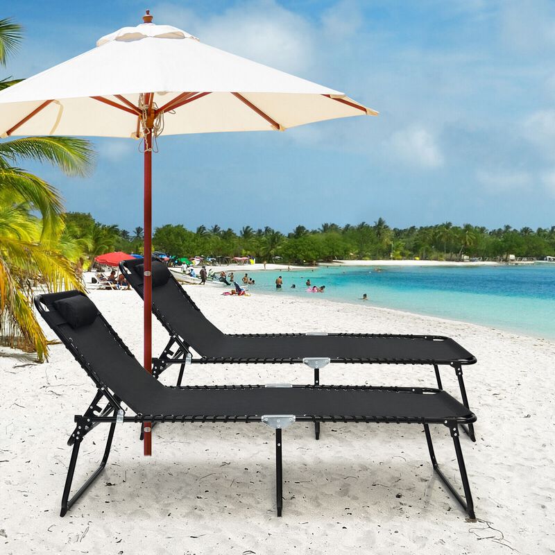 4 Position Folding Lounge Chaise with Adjustable Backrest and Footrest