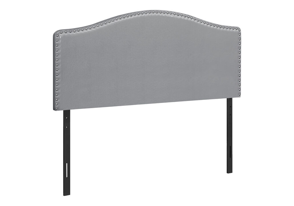 HomeRoots Gray Faux Leather Upholstered Arched Queen Headboard With Nail Head Trim