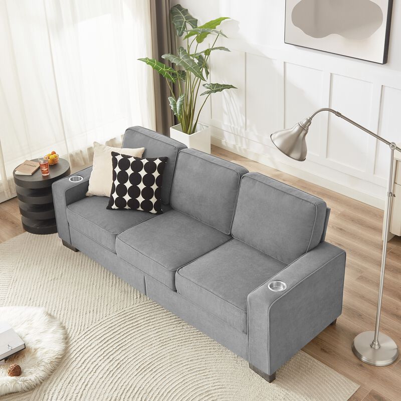 Stest 83.86" Modern 3-Seater Snowfleece Fabric sofa image number 2