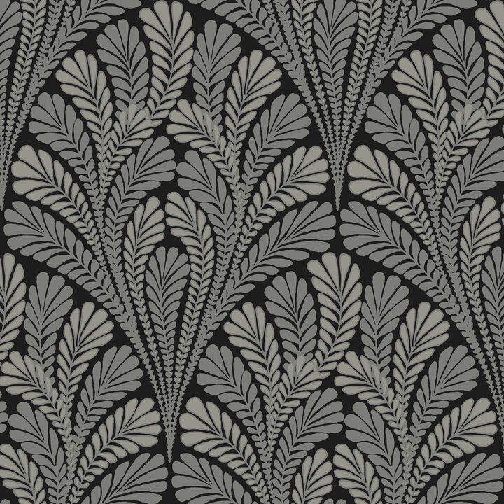 Shell Damask Black Wallpaper