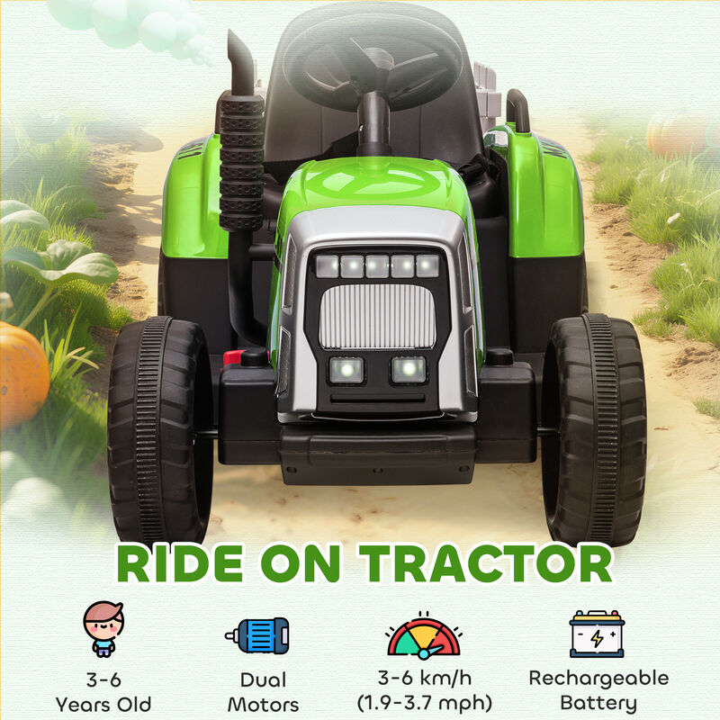 BreeBe 12V Electric Ride on Tractor with Trailer, 25W Dual Motors image number 7