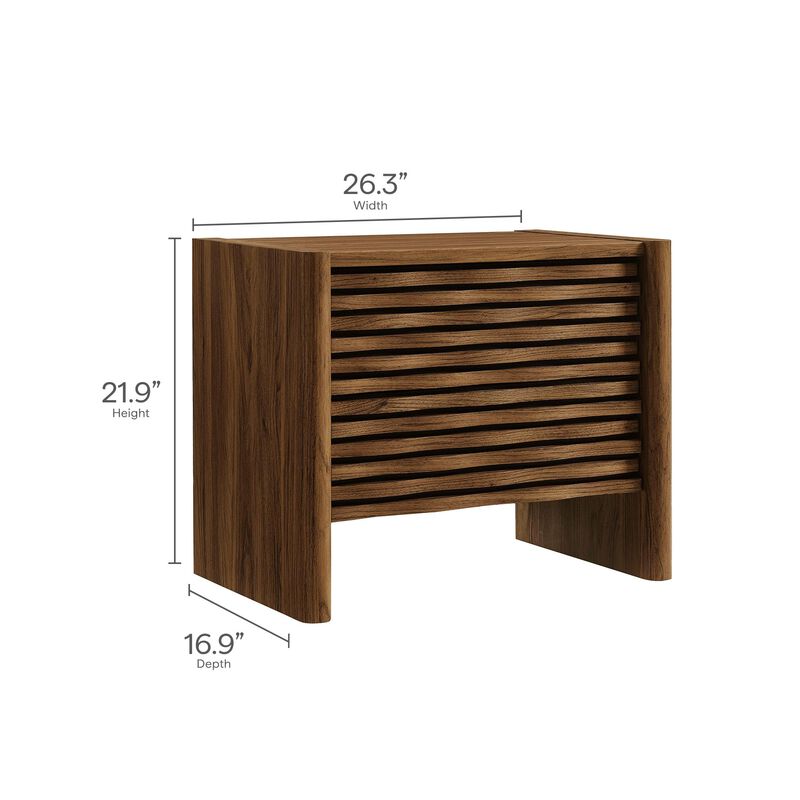 Modway Emric Wave Nightstand in Walnut - Modern Bed Side Table with Wave-Pattern Slatted Drawers for Bedroom or Living Room image number 2