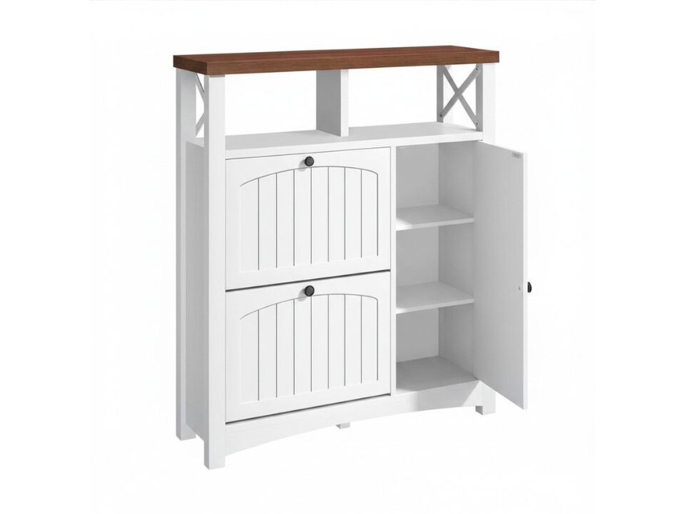 Entryway Wood Shoe Storage Cabinet Flip Drawer Adjustable Shelves White