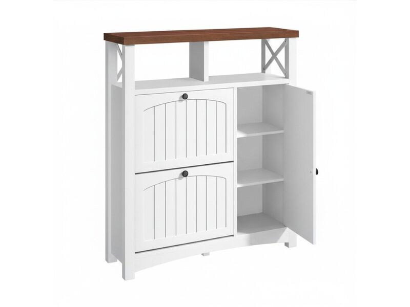 Entryway Wood Shoe Storage Cabinet Flip Drawer Adjustable Shelves White image number 0