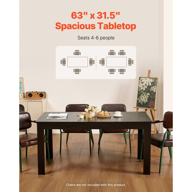 Rectangular Dining Table for 4-6 People, Modern Wood Table for Home Kitchen Dining-Black image number 5