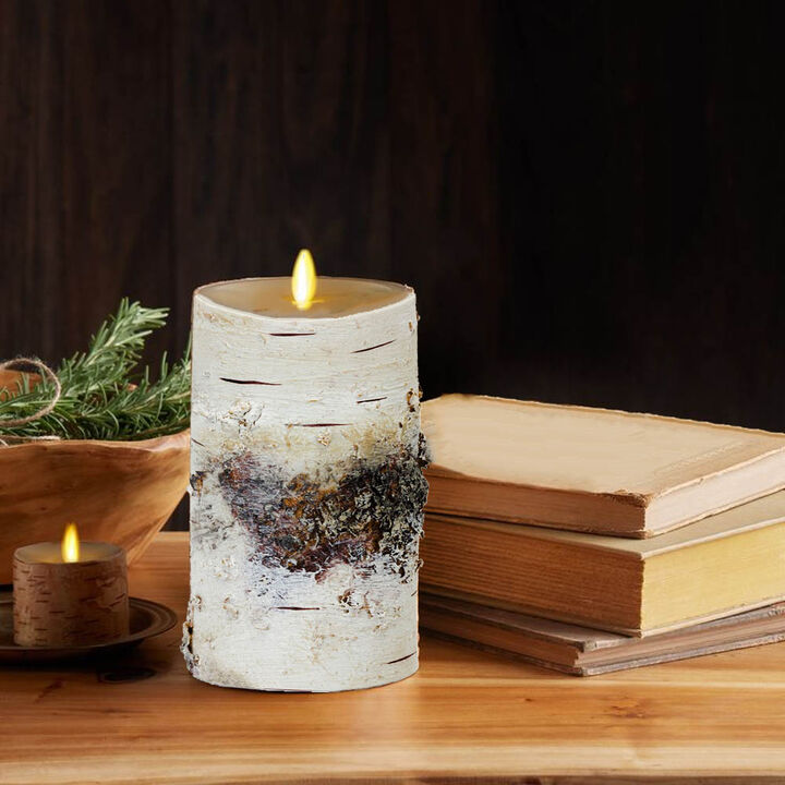 LED Birch Candle for Rustic Flameless Lighting and Décor