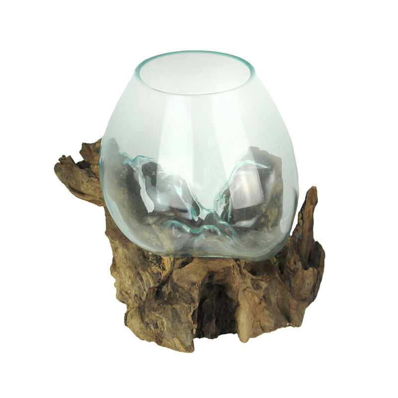 Large Molten Glass Sculptural Bowl / Plant Terrarium On Natural Driftwood Base image number 0