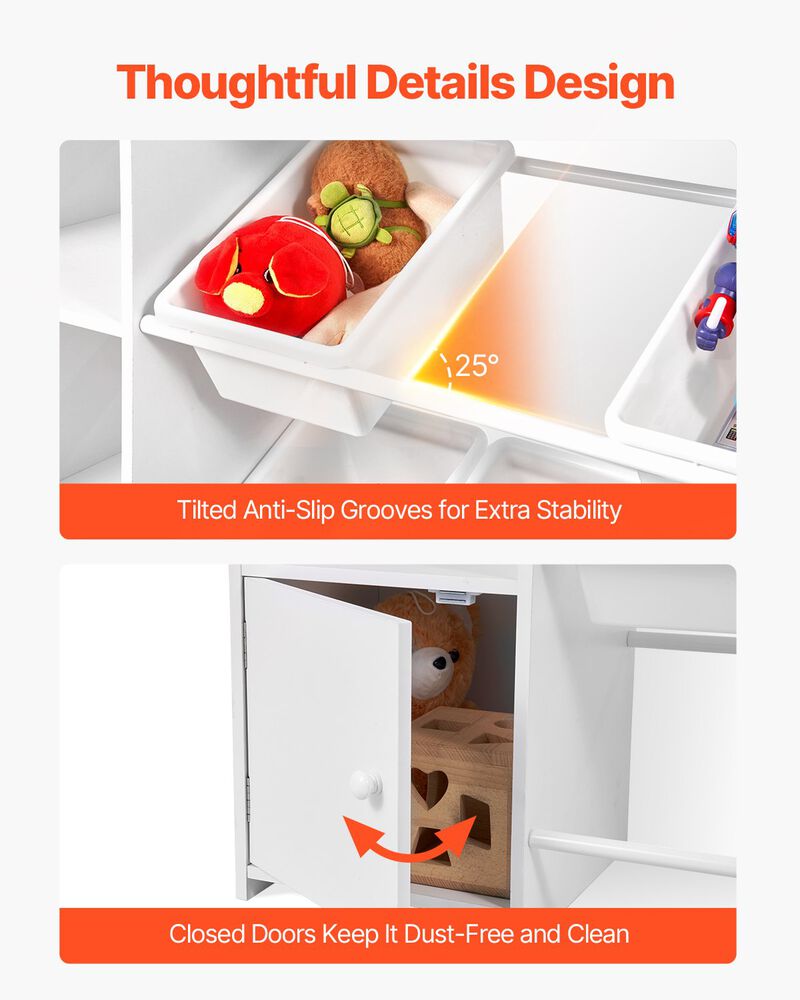 Kids Storage Organizer with Bookshelf – 4-Tier Toy Cabinet with 8 Flexible Bins for Classroom & Nursery