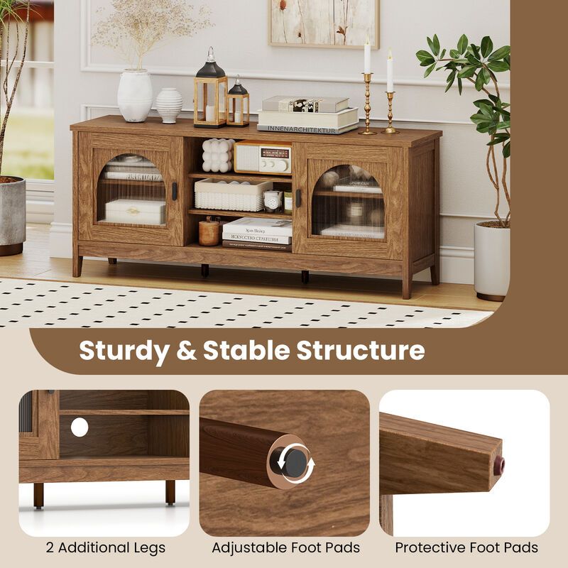 TV Cabinet with Adjustable Shelves, 2 Cable Holes, and Vintage Modern Style image number 6