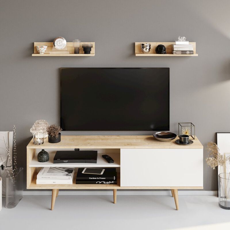 Decorotika Pi Tv Stand - Sapphire Oak & White