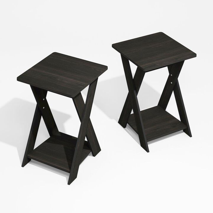Modern Simplistic Criss-Crossed End Table, Black Espresso, Set of 2