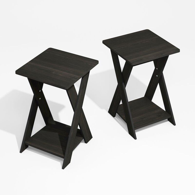 Modern Simplistic Criss-Crossed End Table, Black Espresso, Set of 2