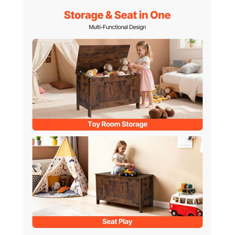 Retro Kids Storage Bench with Hidden Toy Box for Bedroom and Playroom-Brown image number 6