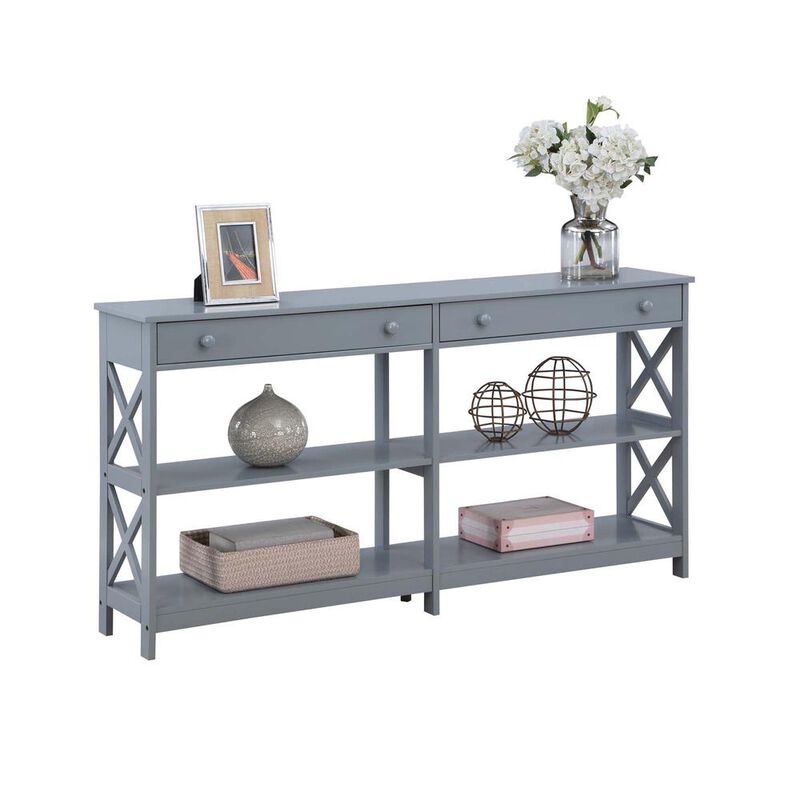 Convenience Concepts Oxford 2 Drawer 60 inch Console Table with Shelves, Gray