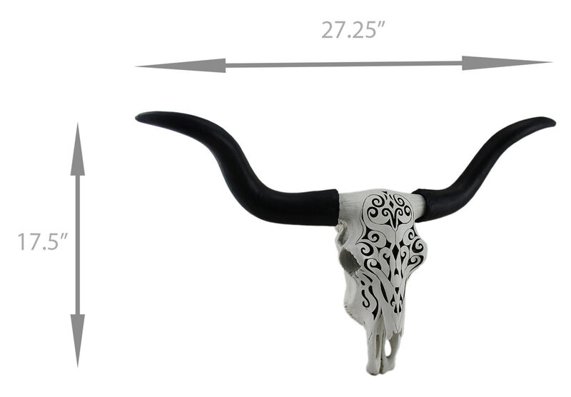 Longhorn and Lace Black & White Filigree Design Hanging Steer Skull Statue image number 3