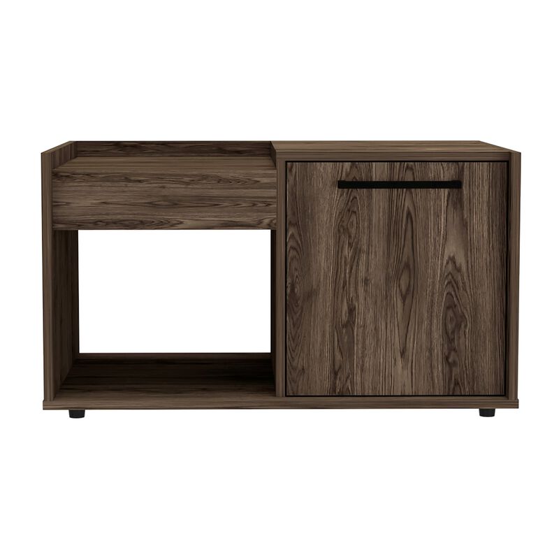 Lyon Coffee Table, Single Door Cabinet, One Open Shelf -Dark Walnut