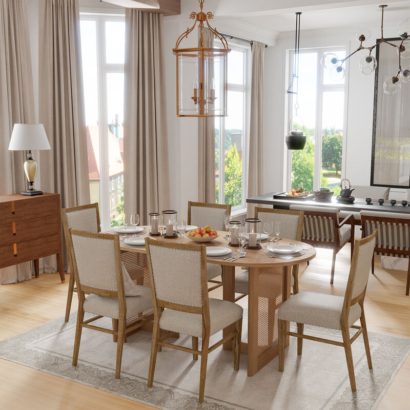 67-inch Vine Woven Oval Dining Table for 6 People Suitable for Dining Room and Living Room