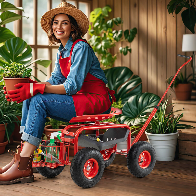 Gardening Wagon Scooter with Extendable Handle and High-Capacity Frame