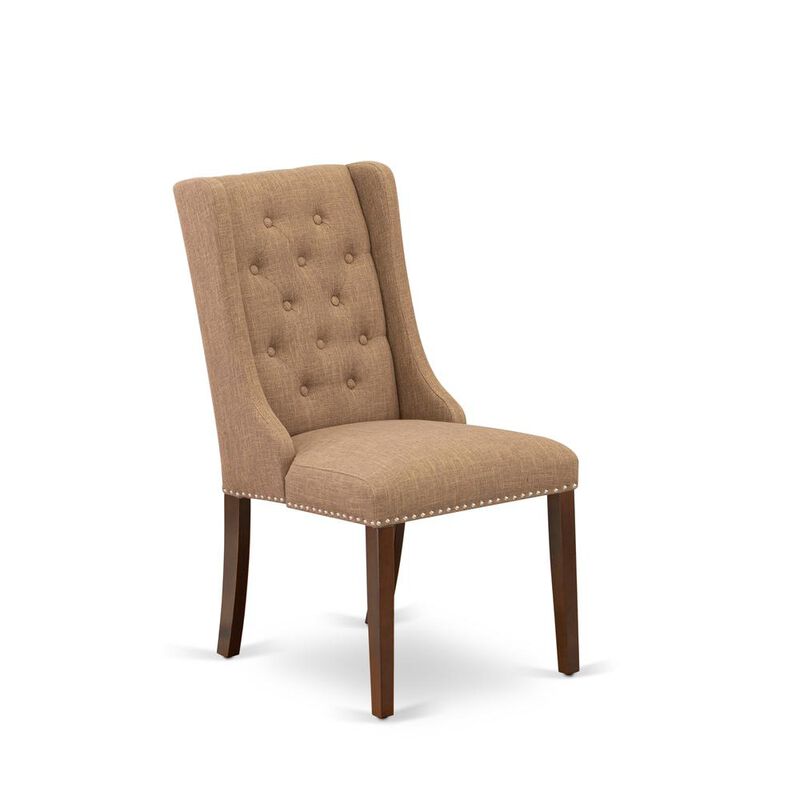 FOP3T47 Dining Chairs - Light Sable Linen Fabric Parson Dining Chairs and Button Tufted Back with Mahogany Rubber Wood Legs - Dining Chair Set of 2 - Set of 2