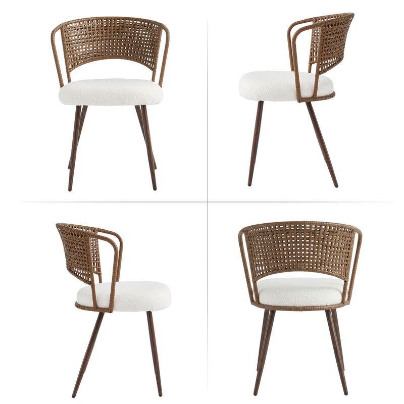 4 Pack Cane Back Dining Chairs Wingback Rattan Dining Chair Set with Cushioned Seats Metal Legs Kitchen Dining Chairs image number 4