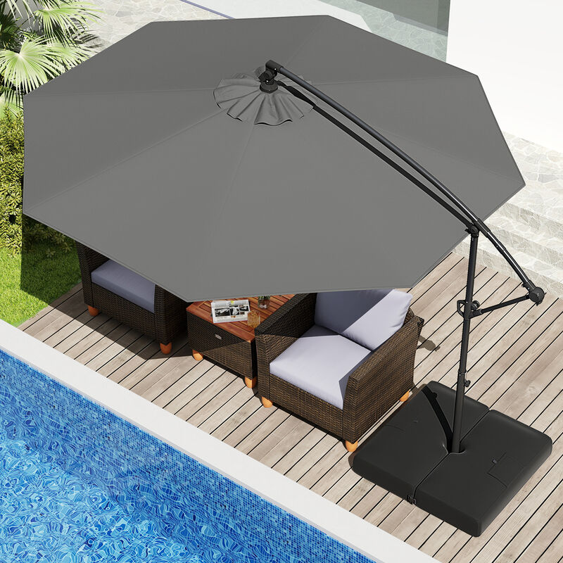 Offset Hanging Patio Umbrella with Base &ndash; Tilt Function Cantilever Design