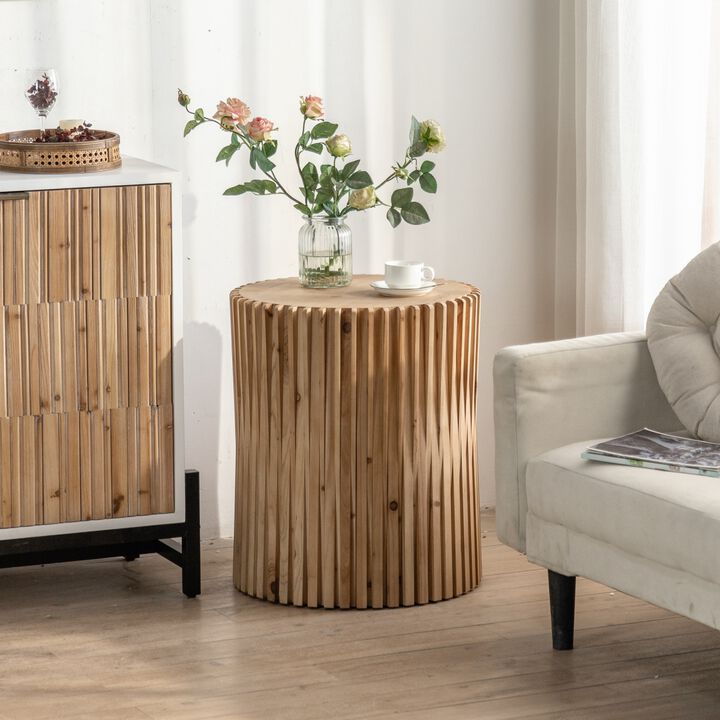 Retro Fashion Style Cylindrical Coffee Table with Vertical Texture Relief Design,Suitable for Living Room,Office,and Dining Room