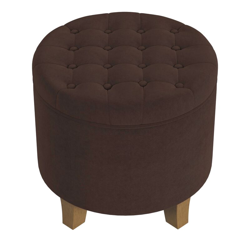 Wes Round Storage Ottoman, Chocolate Brown Velvet, Hardwood, 19 Inch image number 0