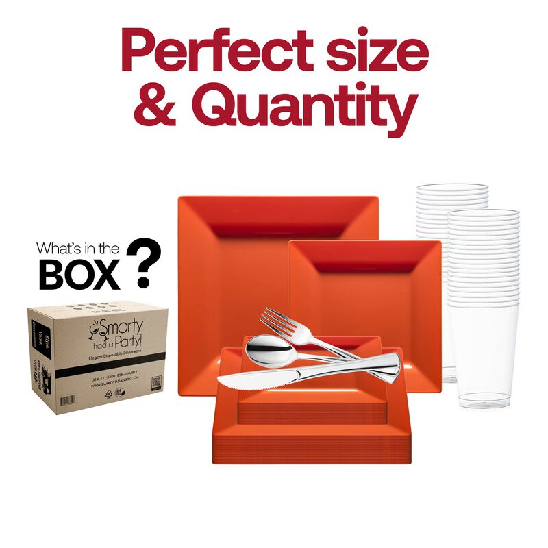 Burnt Orange Square Plastic Plates Wedding Value Set (30 Sets) image number 3