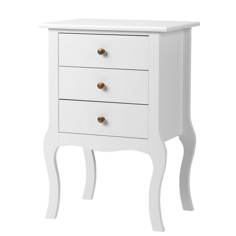 Sleek European Bedside Table, Three Drawer Nightstand for Bedroom Storage and Organization