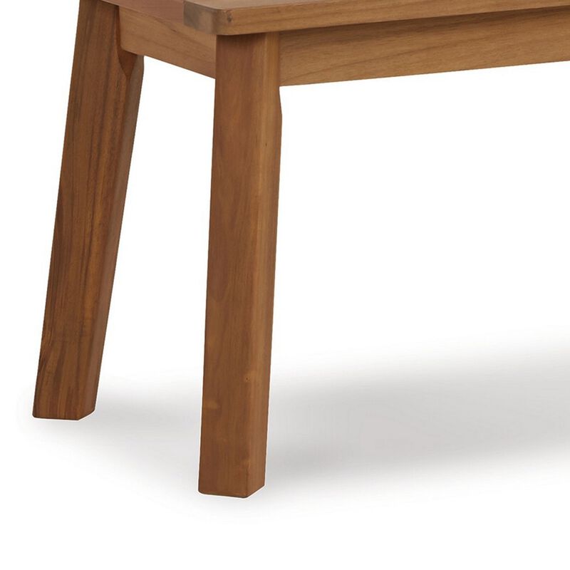 47 Inch Rectangular Bench, Natural Acacia Wood, Slatted Seat, Angled Legs - Benzara