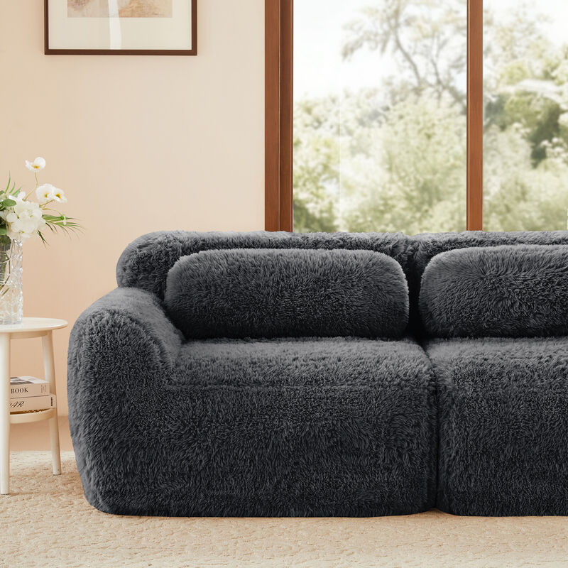 Monimp Soft Fluffy Plush Fabric Loveseats image number 6